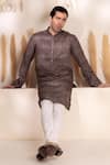 Shop_Char Chaand_Gray Satin, Silk Embroidery Designer Grey Kurta _Online_at_Aza_Fashions
