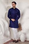 Buy_Char Chaand_Blue Linen, Silk Embroidery Designer Kurta _at_Aza_Fashions