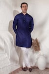 Buy_Char Chaand_Blue Linen, Silk Embroidery Designer Kurta _Online_at_Aza_Fashions
