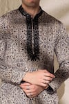 Char Chaand_Black Linen, Silk Embroidery Designer And White Printed Kurta _Online_at_Aza_Fashions
