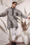 Buy_Char Chaand_Black Linen, Silk Embroidery Designer And White Printed Kurta 