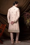 Shop_Char Chaand_Peach Linen, Silk Embroidery, Sequins Designer Sherwani Set _at_Aza_Fashions