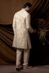 Shop_Char Chaand_Beige Linen, Silk Embroidery Designer Sherwani Set _at_Aza_Fashions