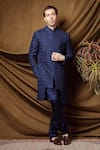 Buy_Char Chaand_Blue Silk Designer Jacquard Sherwani And Pant Set _at_Aza_Fashions