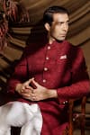 Char Chaand_Wine Jacquard Designer Sherwani _Online_at_Aza_Fashions