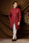 Buy_Char Chaand_Wine Jacquard Designer Sherwani _at_Aza_Fashions