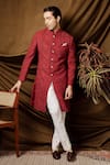 Shop_Char Chaand_Wine Jacquard Designer Sherwani _Online_at_Aza_Fashions