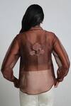 Shop_Shimona_Brown Silk Organza Embroidery Collared Shirt _at_Aza_Fashions