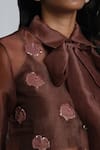Buy_Shimona_Brown Silk Organza Embroidery Collared Shirt 