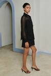 Buy_Shimona_Black Silk Organza Sequins Collared Sea Weed Shirt 