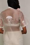 Shop_Shimona_White Silk Organza Embroidery Collared Jelly Fish Shirt _at_Aza_Fashions