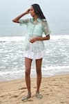 Shop_Shimona_Green Silk Organza Embroidery Collared Star Fish Shirt _Online_at_Aza_Fashions