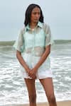 Buy_Shimona_Green Silk Organza Embroidery Collared Star Fish Shirt _at_Aza_Fashions