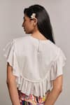 Shop_Shimona_White Cotton, Silk Embroidery Round Neck Mother Of Pearl Top _at_Aza_Fashions
