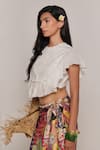 Shop_Shimona_White Cotton, Silk Embroidery Round Neck Mother Of Pearl Top _Online_at_Aza_Fashions