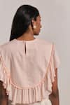 Shop_Shimona_Peach Cotton, Silk Embroidery Round Neck Mother Of Pearl Frill Top _at_Aza_Fashions