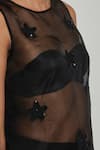 Shimona_Black Silk Organza Applique Round Neck Star Fish Dress _Online_at_Aza_Fashions