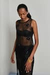 Buy_Shimona_Black Silk Organza Applique Round Neck Star Fish Dress _Online_at_Aza_Fashions