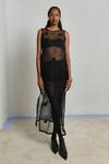 Buy_Shimona_Black Silk Organza Applique Round Neck Star Fish Dress _at_Aza_Fashions