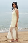 Buy_Shimona_Yellow Silk Organza Embroidery Round Neck Dress 