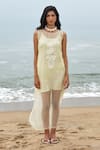 Buy_Shimona_Yellow Silk Organza Embroidery Round Neck Dress _at_Aza_Fashions