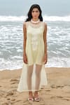 Shop_Shimona_Yellow Silk Organza Embroidery Round Neck Dress _at_Aza_Fashions