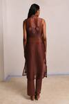 Shop_Shimona_Brown Silk Organza Embroidery Collared Co-ord Set _at_Aza_Fashions