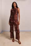 Buy_Shimona_Brown Silk Organza Embroidery Collared Co-ord Set _at_Aza_Fashions