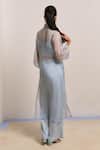 Shop_Shimona_Blue Silk Organza, Cotton Embroidery Collared Azure Designer Kurta Pant Set _at_Aza_Fashions