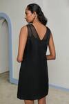 Shop_Shimona_Black Silk Organza Embroidery Round Neck Bloom Dress _at_Aza_Fashions