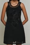 Buy_Shimona_Black Silk Organza Embroidery Round Neck Bloom Dress _Online_at_Aza_Fashions