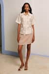 Buy_Shimona_Off White Chanderi Silk Embroidery Collared Sea Shell Shirt _at_Aza_Fashions