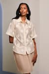 Shop_Shimona_Off White Chanderi Silk Embroidery Collared Sea Shell Shirt _at_Aza_Fashions
