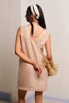 Shop_Shimona_Beige Linen Embroidery Round Neck Sand Mini Dress _at_Aza_Fashions