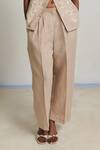 Shop_Shimona_Beige Linen Embroidery Round Neck Top And Pant Set _Online_at_Aza_Fashions