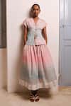 Buy_Shimona_Pink Cotton Satin V-neck Ocean Mist Tie Up Top _at_Aza_Fashions