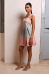 Shimona_Pink Cotton Satin Square Neck Ocean Mist Mini Dress _Online_at_Aza_Fashions