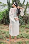 Shop_Shimona_Pink Silk, Chanderi Round Neck Ocean Mist Kaftan _at_Aza_Fashions