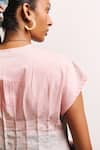 Buy_Shimona_Pink Cotton Satin V-neck Ocean Mist Skirt Set 