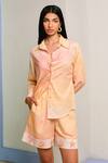 Shimona_Yellow Cotton Satin Embroidery Collared Reef Set _at_Aza_Fashions