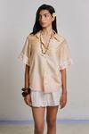 Buy_Shimona_Yellow Silk, Chanderi Embroidery Collared Reef Shirt _at_Aza_Fashions