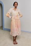 Buy_Shimona_Yellow Cotton Satin Collared Reef Shirt Dress _at_Aza_Fashions