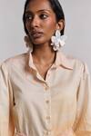 Shimona_Yellow Cotton Satin Collared Reef Shirt Dress _at_Aza_Fashions