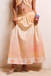 Shimona_Pink Cotton Satin V-neck Yellow Reef Skirt Set _Online_at_Aza_Fashions