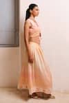 Shop_Shimona_Pink Cotton Satin V-neck Yellow Reef Skirt Set _at_Aza_Fashions