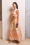 Buy_Shimona_Pink Cotton Satin V-neck Yellow Reef Skirt Set _Online_at_Aza_Fashions