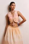 Shop_Shimona_Pink Cotton Satin V-neck Yellow Reef Skirt Set _Online_at_Aza_Fashions