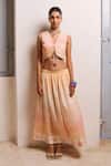 Buy_Shimona_Pink Cotton Satin V-neck Yellow Reef Skirt Set _at_Aza_Fashions