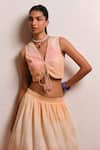 Shimona_Pink Cotton Satin V-neck Yellow Reef Skirt Set _at_Aza_Fashions