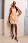 Buy_Shimona_Yellow Cotton Satin Square Neck Reef Mini Dress _at_Aza_Fashions